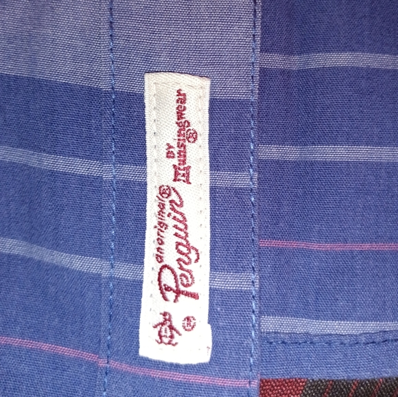 PENGUIN Mens Blue Striped Short Sleeve Button Front Shirt Size Large Slim Fit - Picture 11 of 11